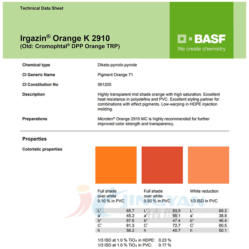 巴斯夫K2910高透明顏料橙BASF Irgazin Orange K2910/TRP有機顏料橙71